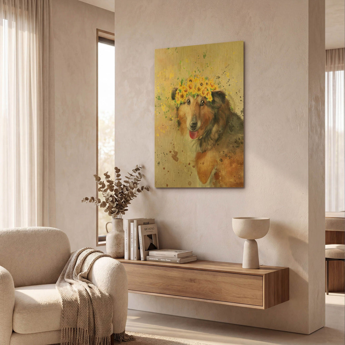 'Flower Crown Shetland Sheepdog' By Furbaby Affiliates Gold Metal Wall Art