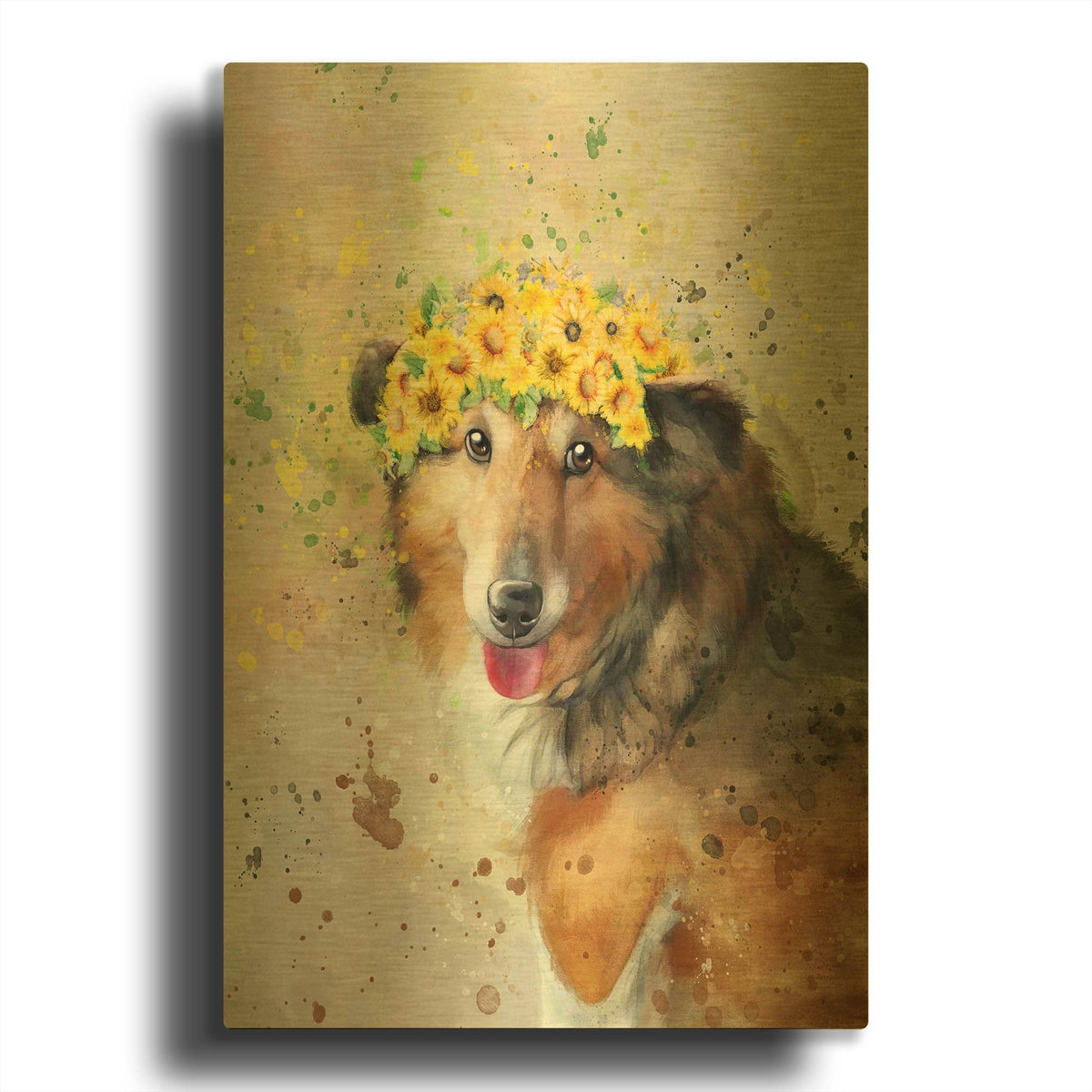 'Flower Crown Shetland Sheepdog' By Furbaby Affiliates Gold Metal Wall Art