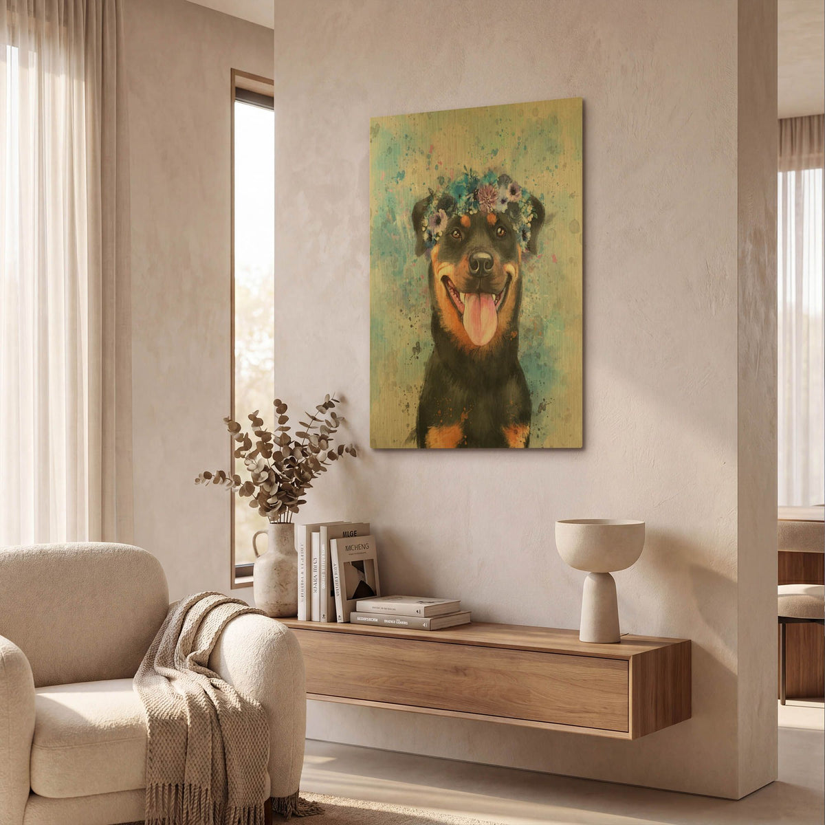 'Flower Crown Rottweiler' By Furbaby Affiliates Gold Metal Wall Art
