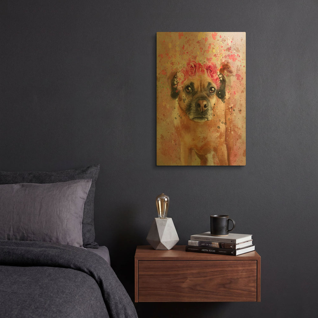 'Flower Crown Puggle 2' By Furbaby Affiliates Gold Metal Wall Art