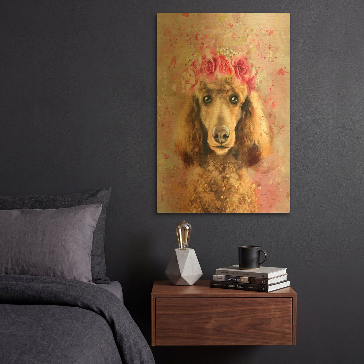 'Flower Crown Poodle' By Furbaby Affiliates Gold Metal Wall Art