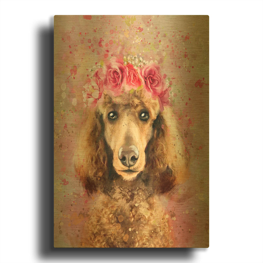 'Flower Crown Poodle' By Furbaby Affiliates Gold Metal Wall Art