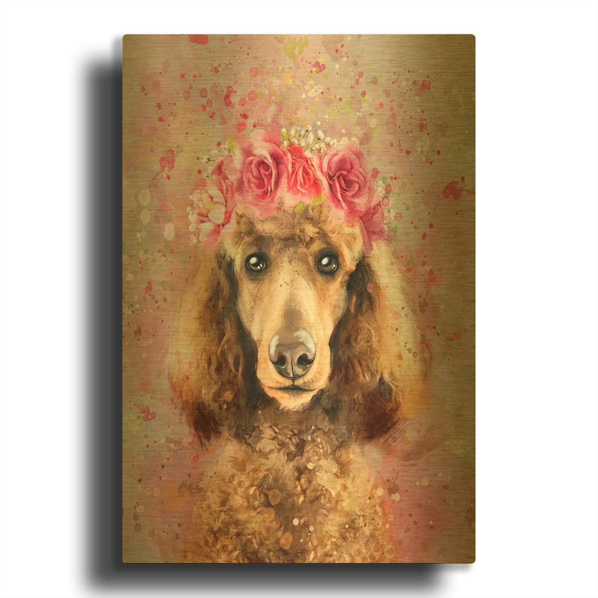 'Flower Crown Poodle' By Furbaby Affiliates Gold Metal Wall Art