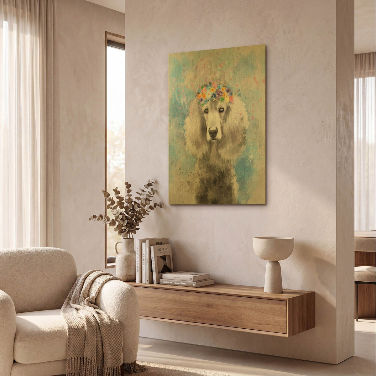 'Flower Crown Poodle 3' By Furbaby Affiliates Gold Metal Wall Art