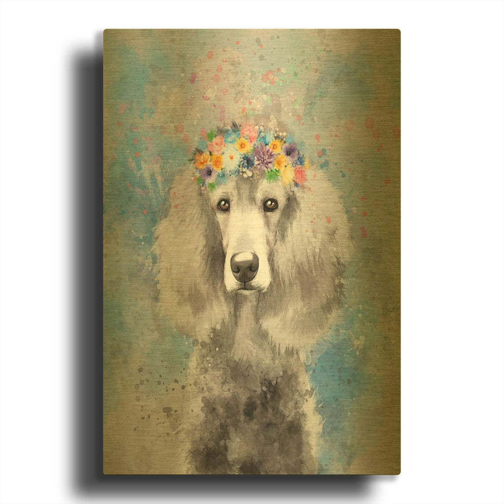'Flower Crown Poodle 3' By Furbaby Affiliates Gold Metal Wall Art