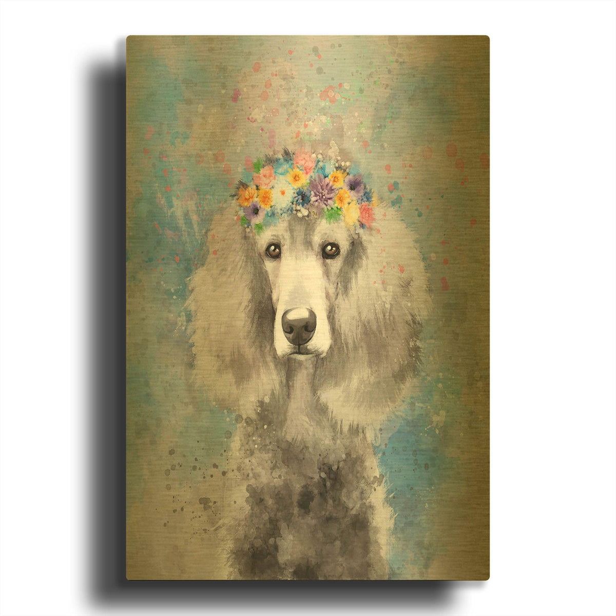 'Flower Crown Poodle 3' By Furbaby Affiliates Gold Metal Wall Art