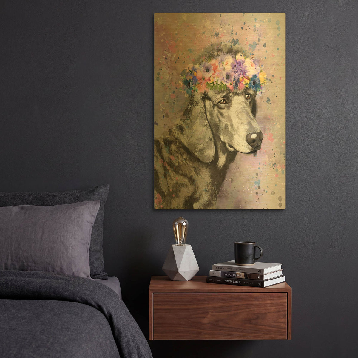 'Flower Crown Poodle 2' By Furbaby Affiliates Gold Metal Wall Art