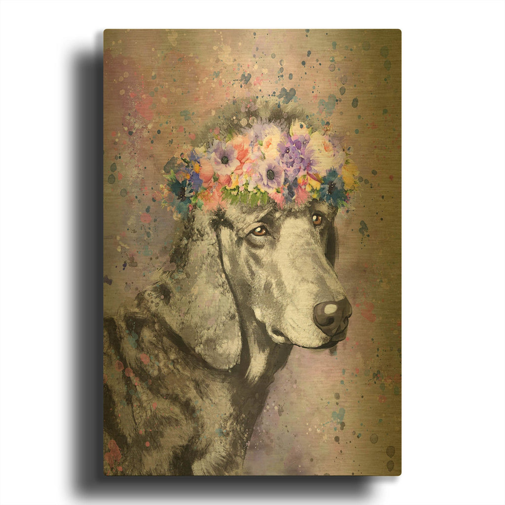 'Flower Crown Poodle 2' By Furbaby Affiliates Gold Metal Wall Art