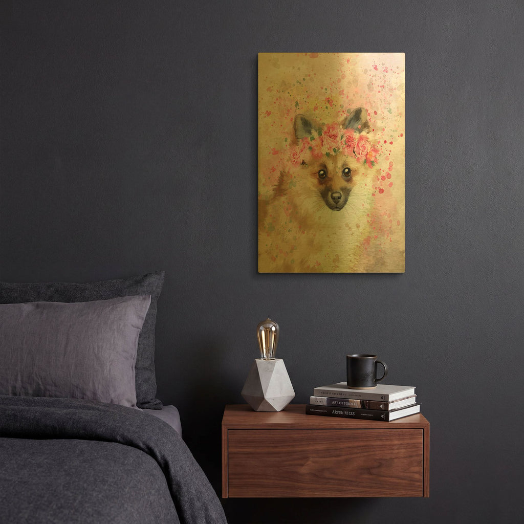'Flower Crown Pomeranian' By Furbaby Affiliates Gold Metal Wall Art