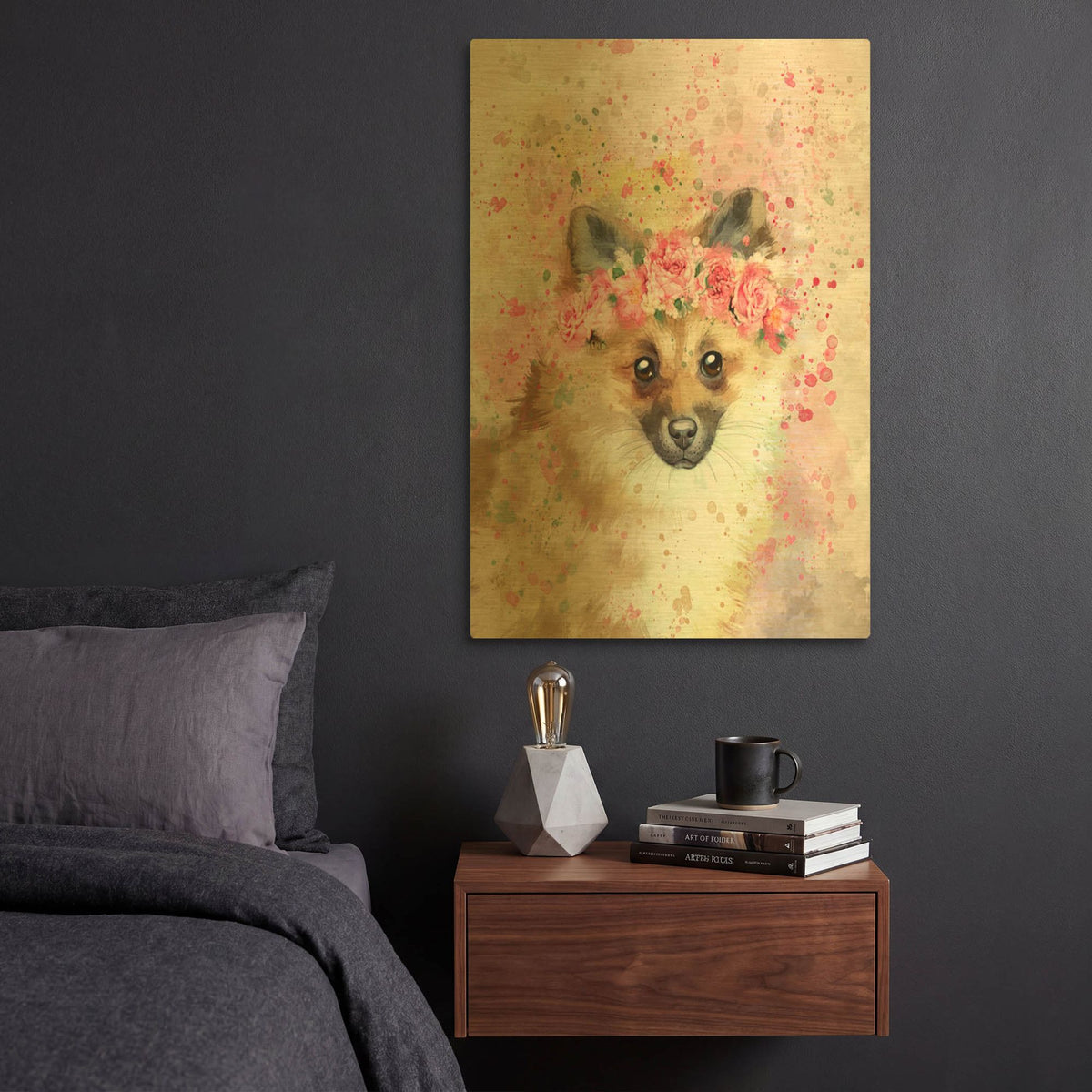 'Flower Crown Pomeranian' By Furbaby Affiliates Gold Metal Wall Art