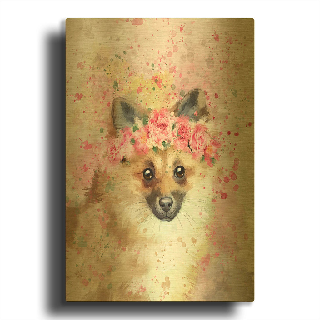 'Flower Crown Pomeranian' By Furbaby Affiliates Gold Metal Wall Art