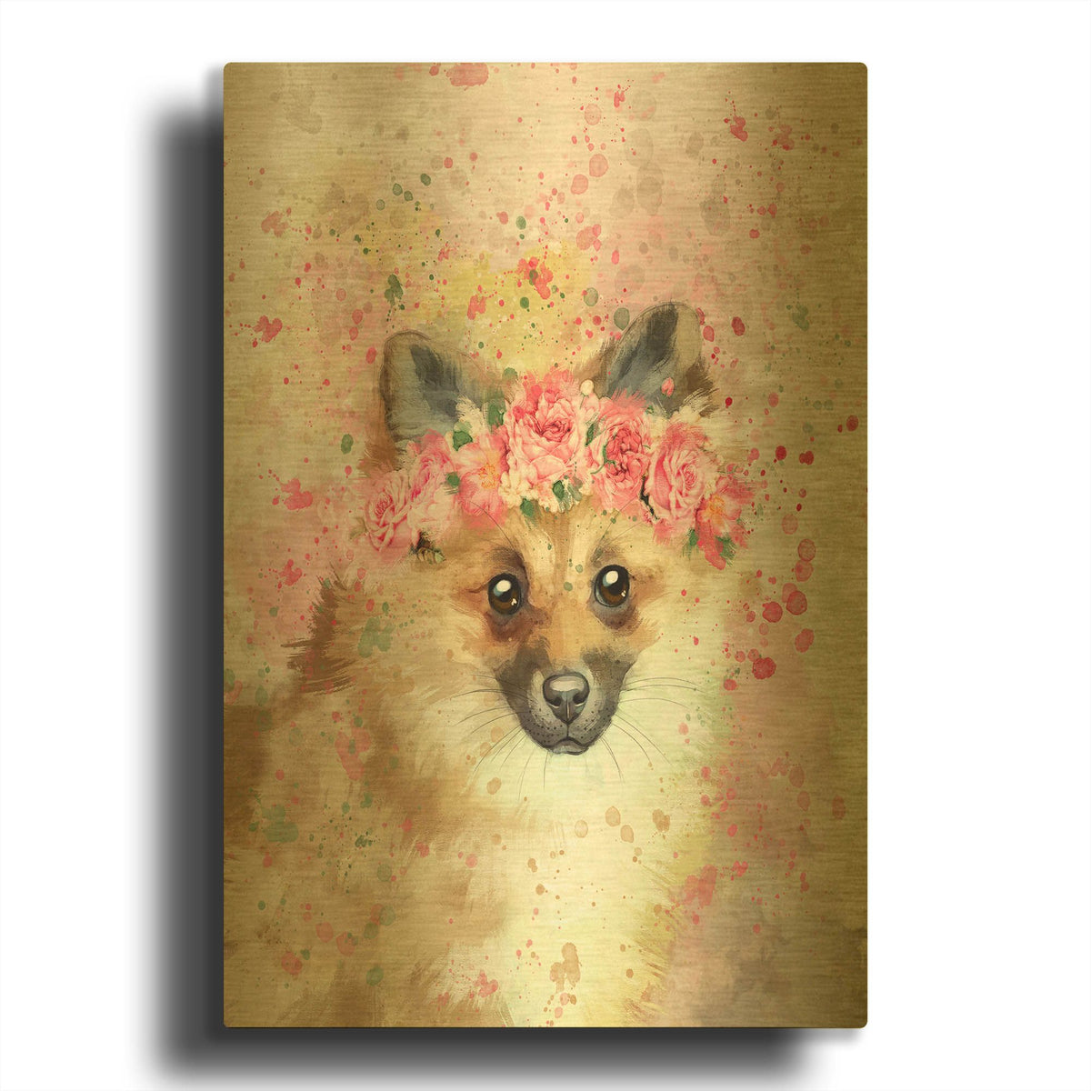 'Flower Crown Pomeranian' By Furbaby Affiliates Gold Metal Wall Art