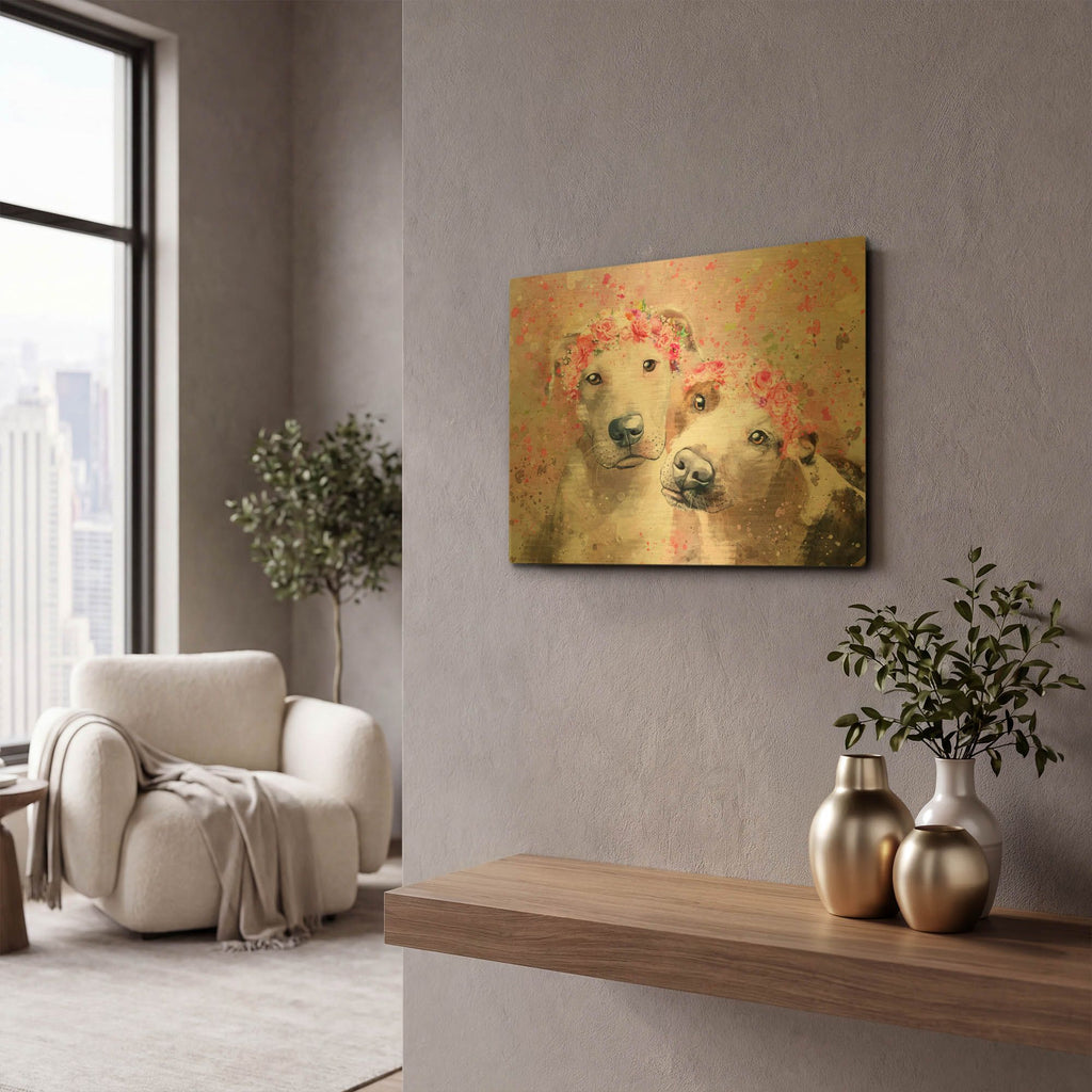 'Flower Crown Pit Bull 3' By Furbaby Affiliates Gold Metal Wall Art