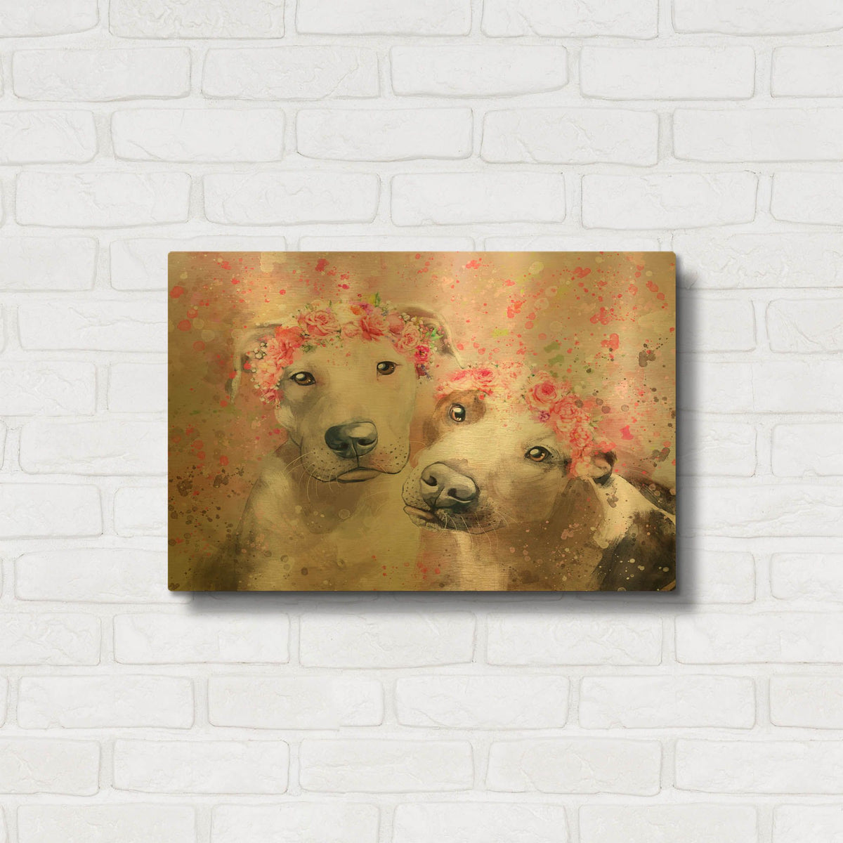 'Flower Crown Pit Bull 3' By Furbaby Affiliates Gold Metal Wall Art