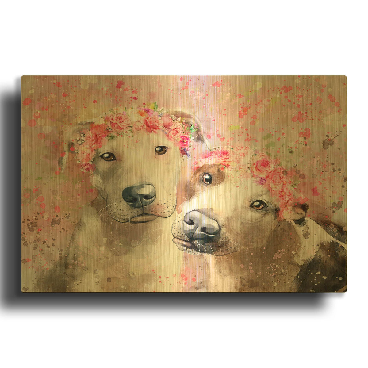 'Flower Crown Pit Bull 3' By Furbaby Affiliates Gold Metal Wall Art