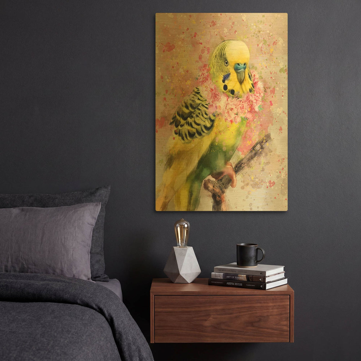 'Flower Crown Parakeet' By Furbaby Affiliates Gold Metal Wall Art
