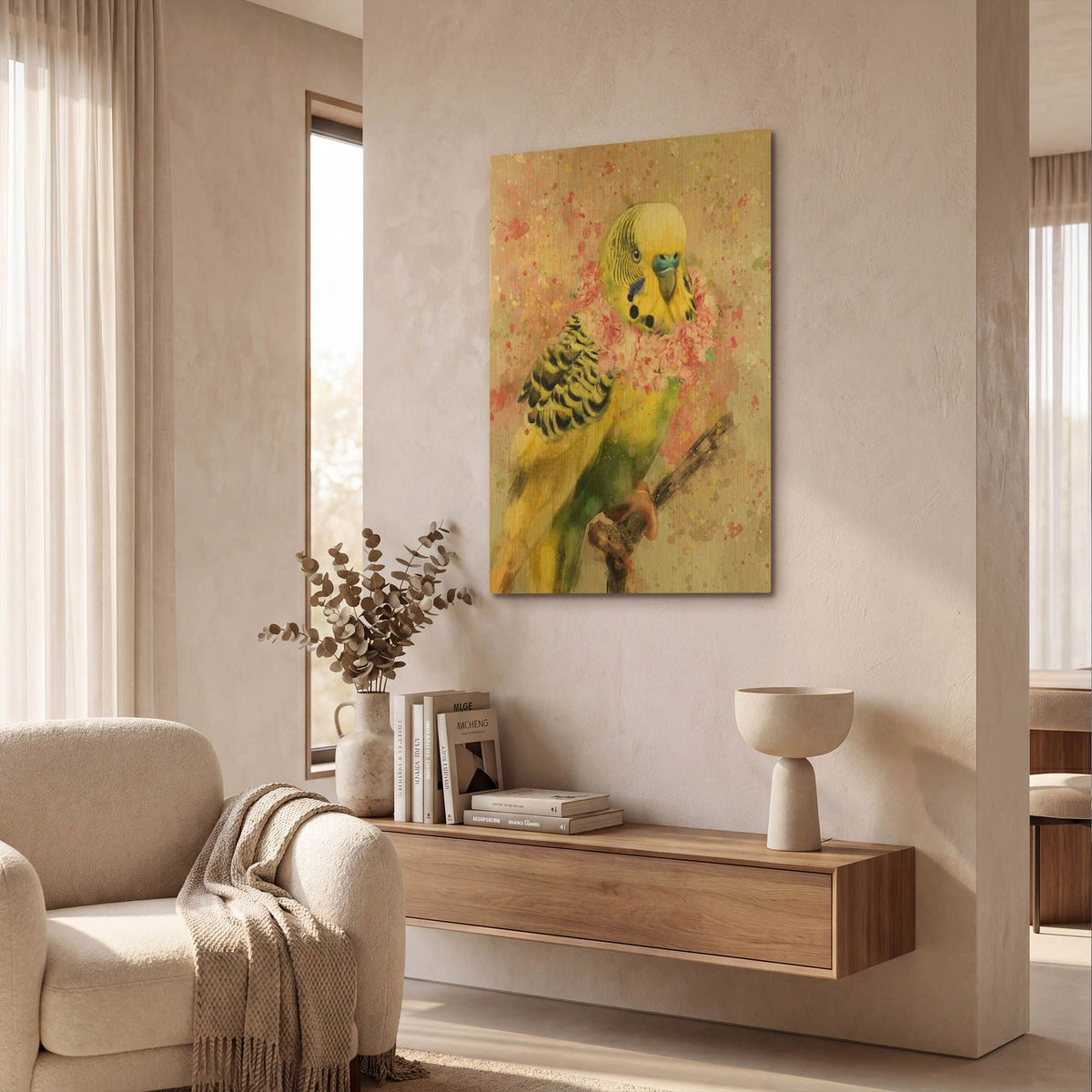 'Flower Crown Parakeet' By Furbaby Affiliates Gold Metal Wall Art