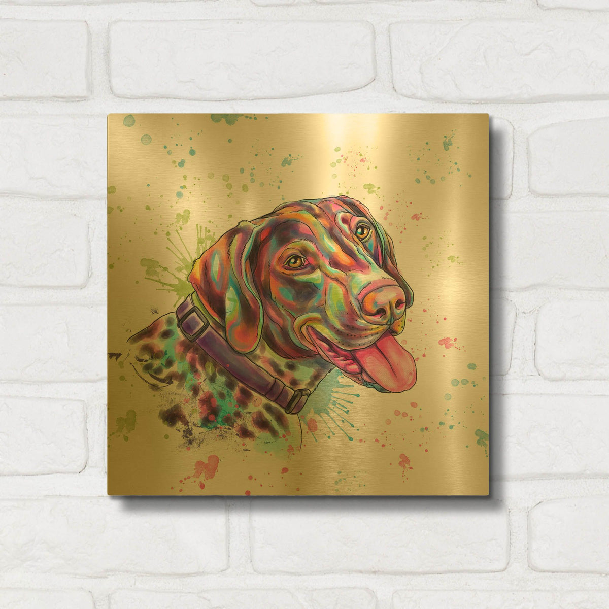 'Colorful Watercolor German Shorthaired Pointer' By Furbaby Affiliates Gold Metal Wall Art