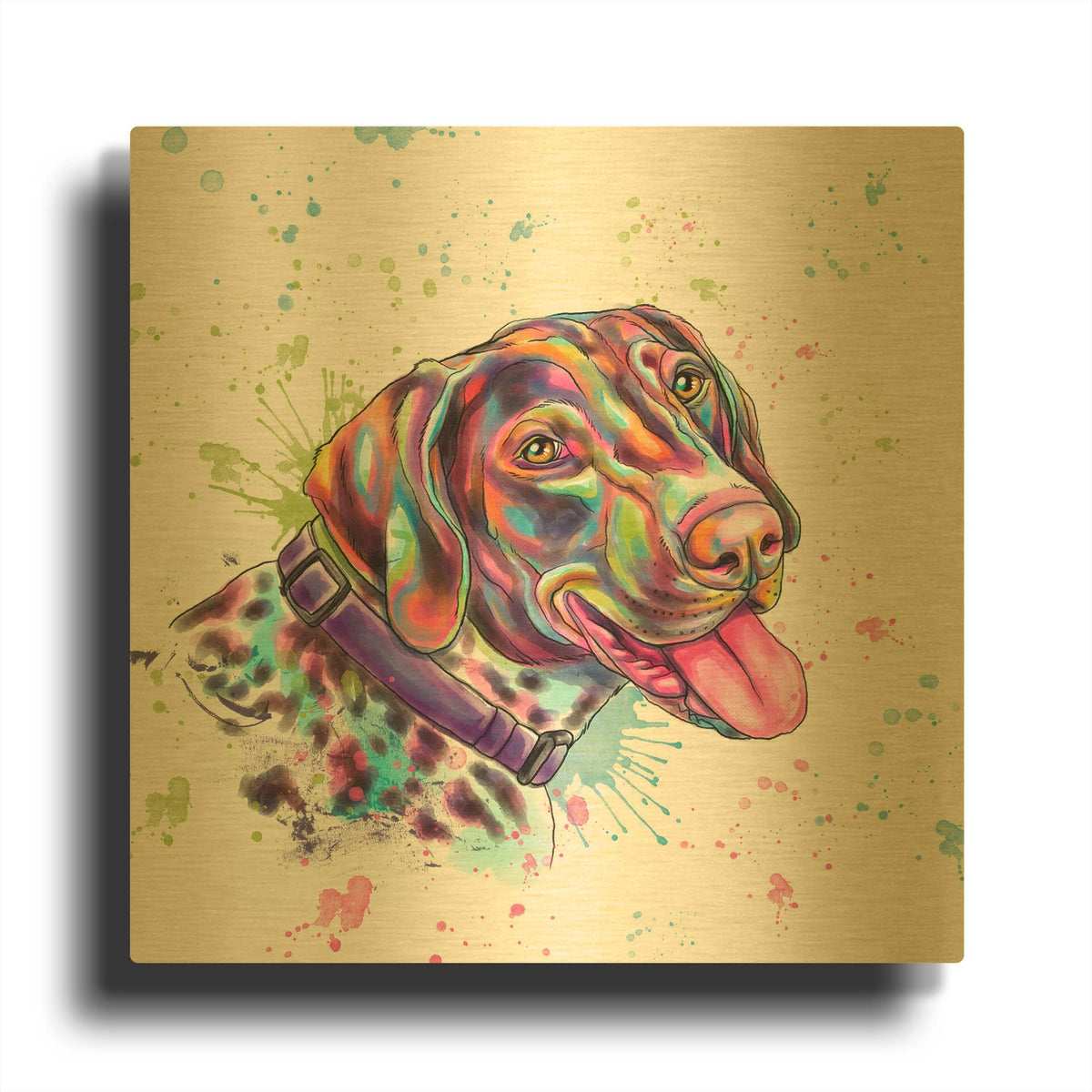 'Colorful Watercolor German Shorthaired Pointer' By Furbaby Affiliates Gold Metal Wall Art