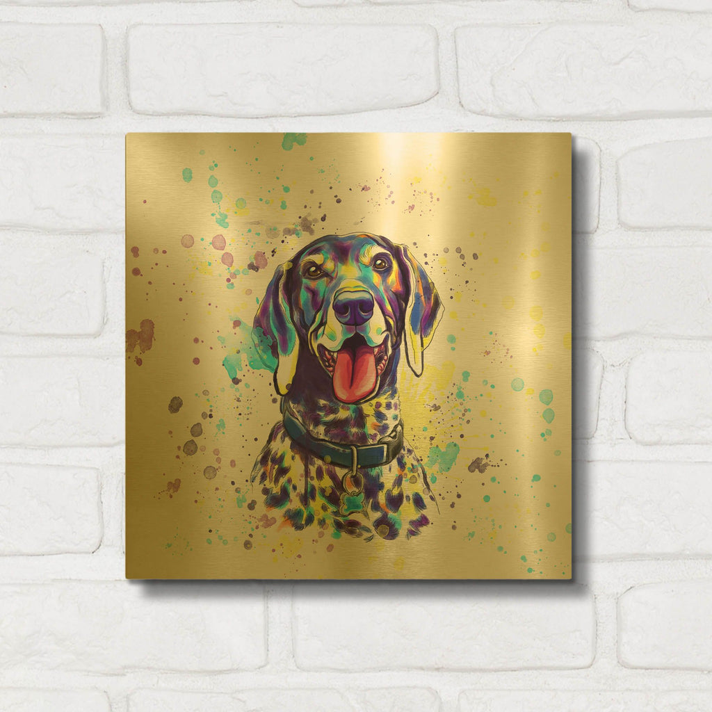 'Colorful Watercolor German Shorthaired Pointer 2' By Furbaby Affiliates Gold Metal Wall Art
