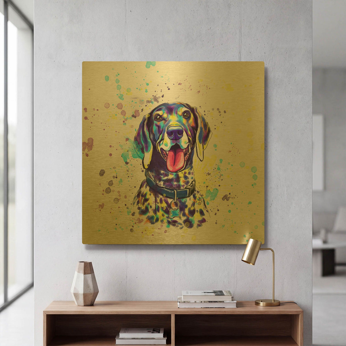'Colorful Watercolor German Shorthaired Pointer 2' By Furbaby Affiliates Gold Metal Wall Art