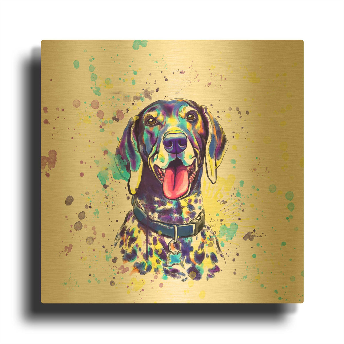 'Colorful Watercolor German Shorthaired Pointer 2' By Furbaby Affiliates Gold Metal Wall Art