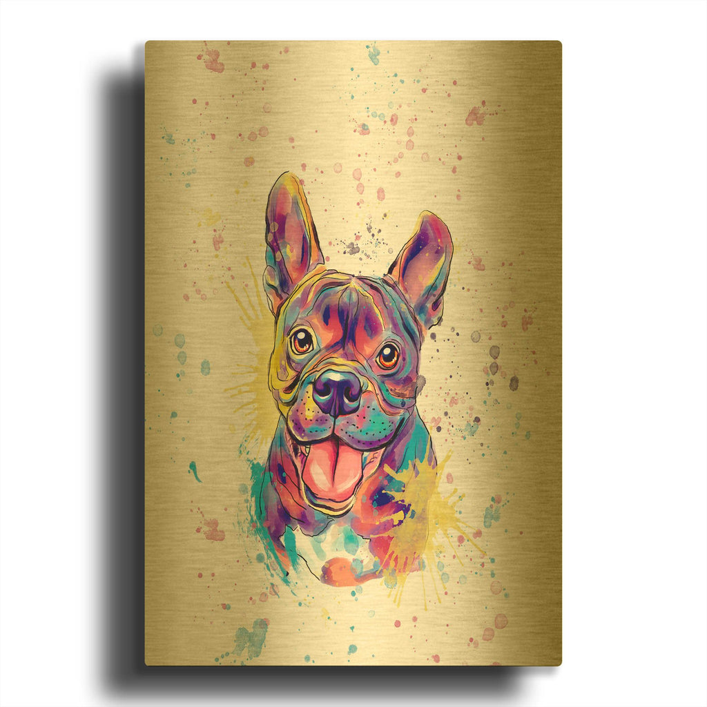 'Colorful Watercolor French Bulldog' By Furbaby Affiliates Gold Metal Wall Art