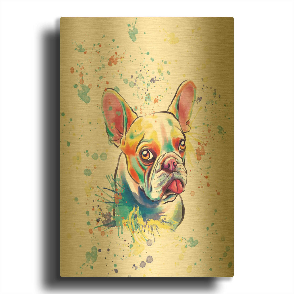 'Colorful Watercolor French Bulldog 2' By Furbaby Affiliates Gold Metal Wall Art