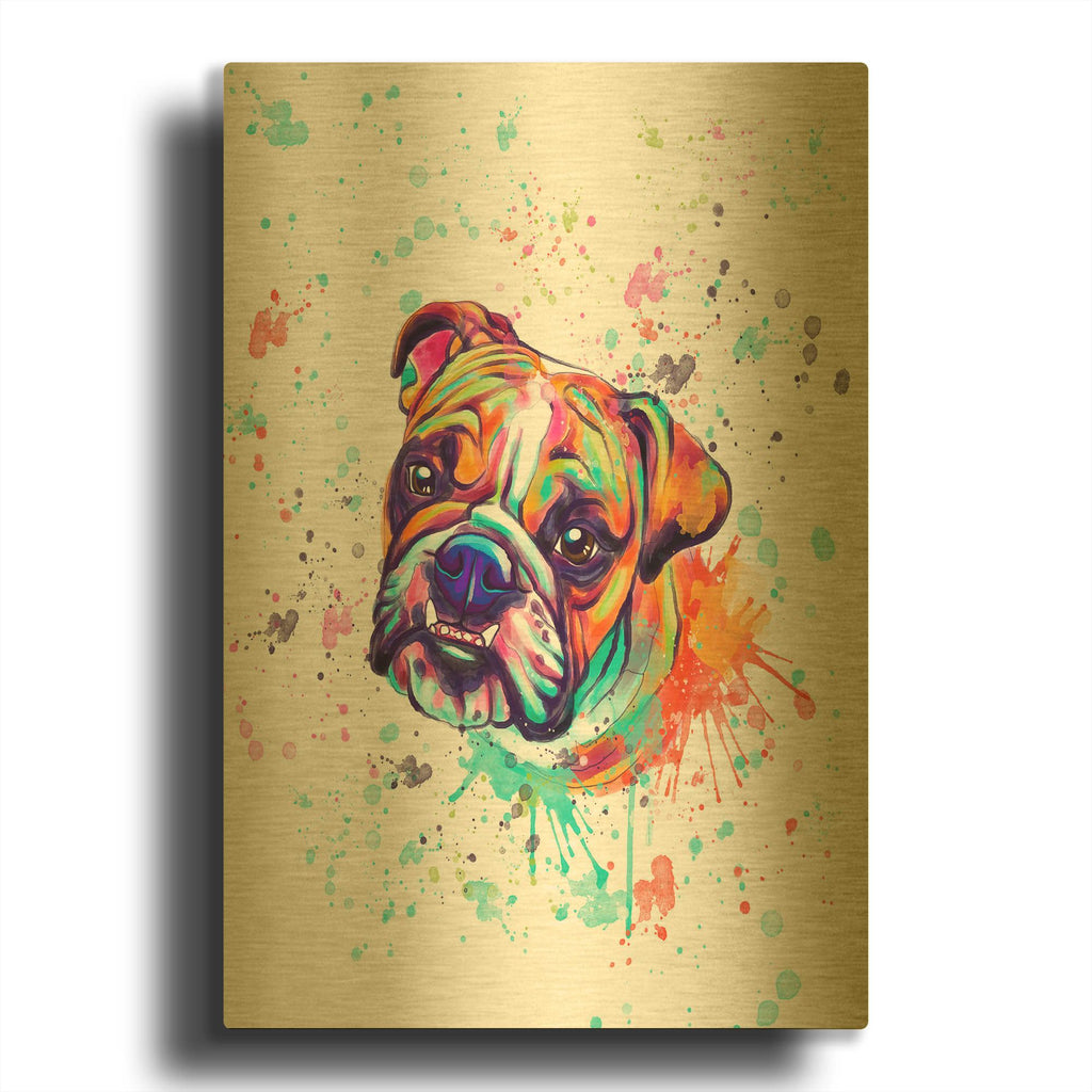 'Colorful Watercolor English Bulldog' By Furbaby Affiliates Gold Metal Wall Art