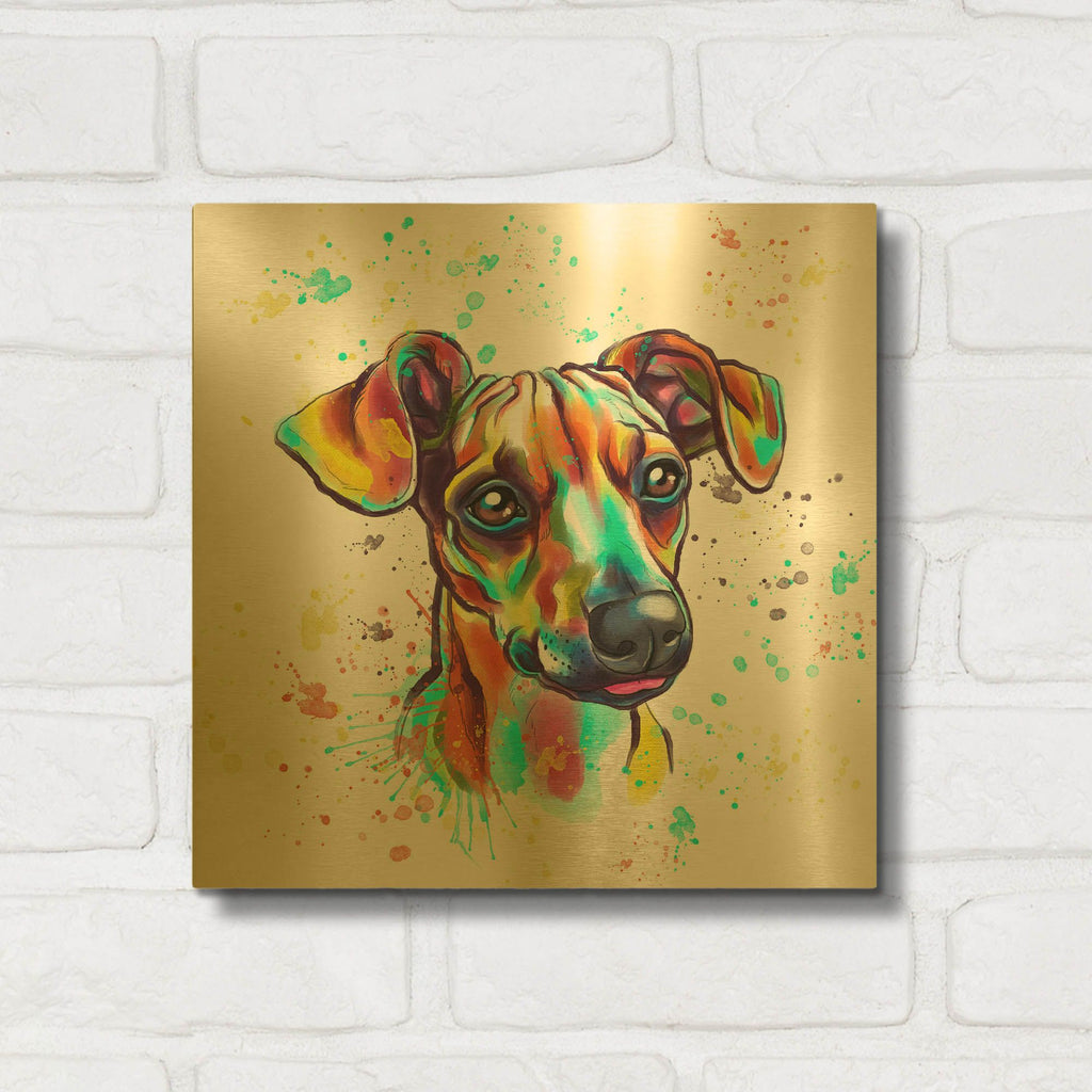 'Colorful Watercolor Dachshund' By Furbaby Affiliates Gold Metal Wall Art