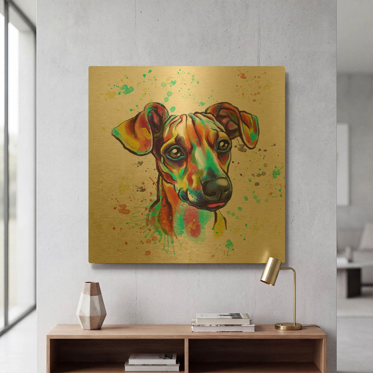 'Colorful Watercolor Dachshund' By Furbaby Affiliates Gold Metal Wall Art