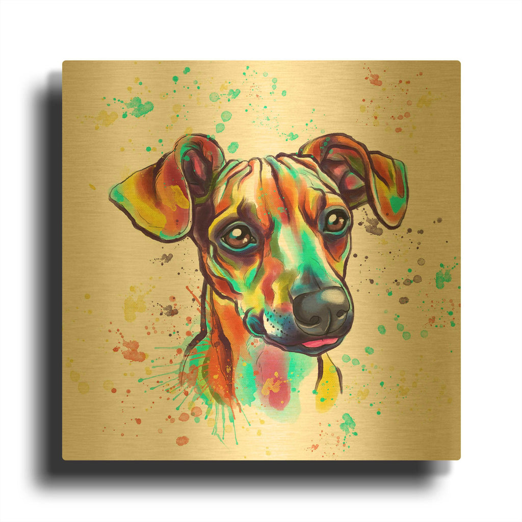'Colorful Watercolor Dachshund' By Furbaby Affiliates Gold Metal Wall Art