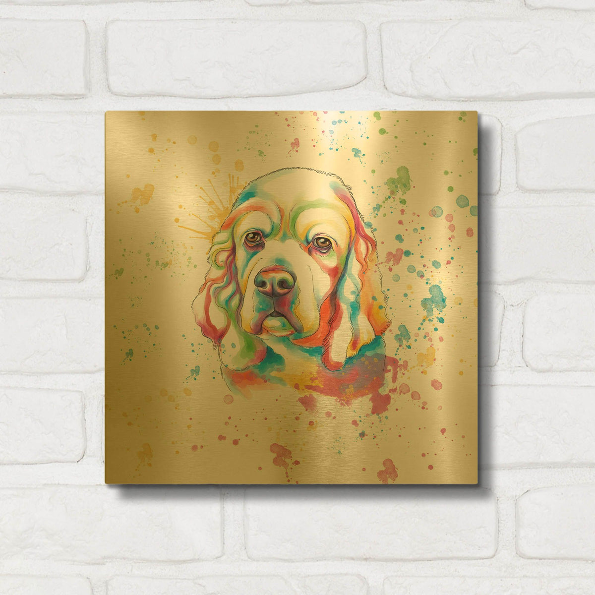 'Colorful Watercolor Cocker Spaniel' By Furbaby Affiliates Gold Metal Wall Art