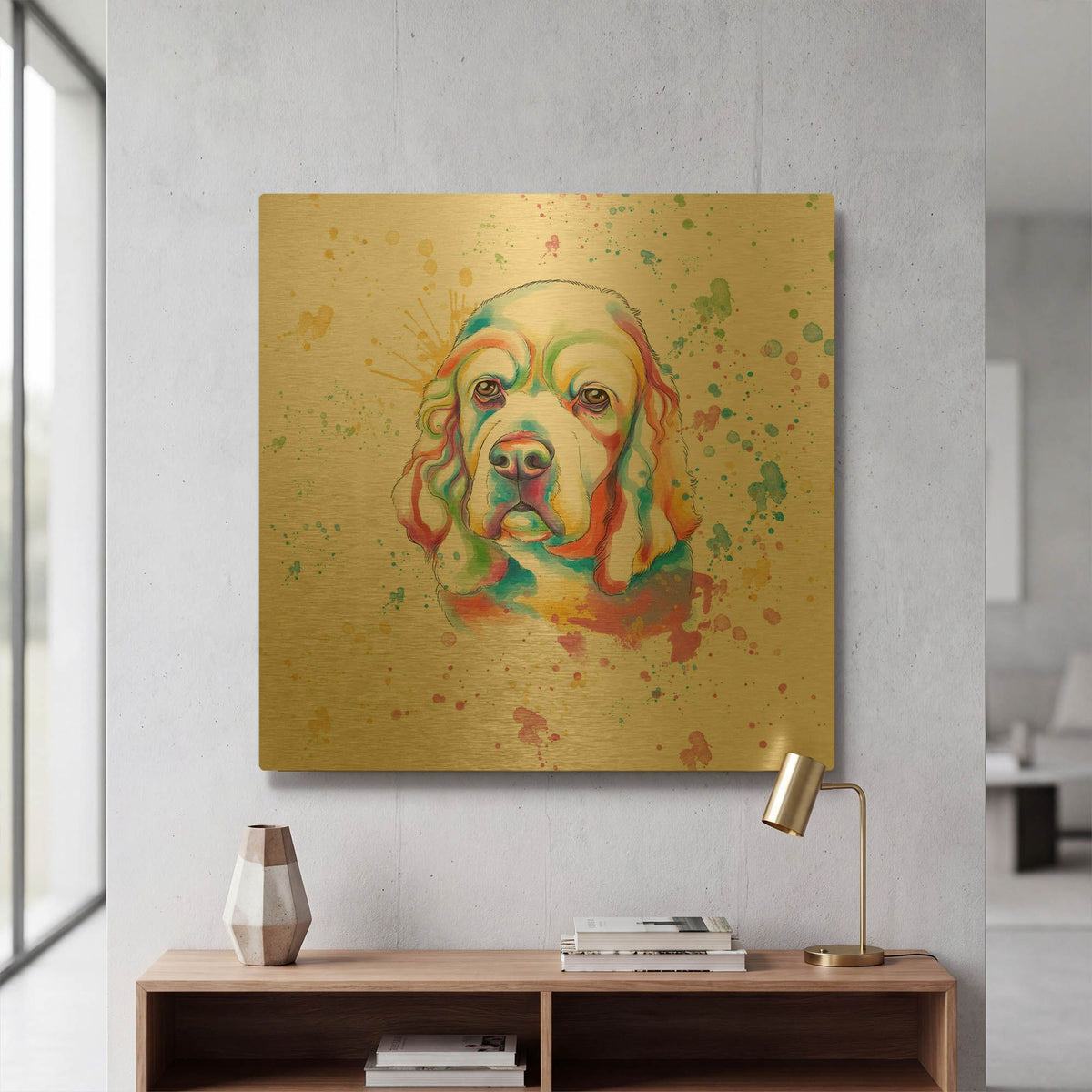 'Colorful Watercolor Cocker Spaniel' By Furbaby Affiliates Gold Metal Wall Art