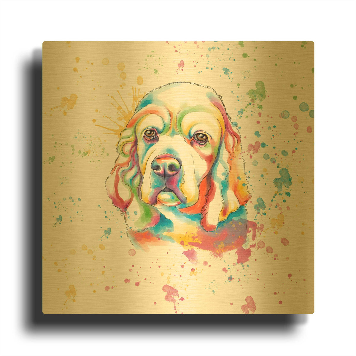 'Colorful Watercolor Cocker Spaniel' By Furbaby Affiliates Gold Metal Wall Art