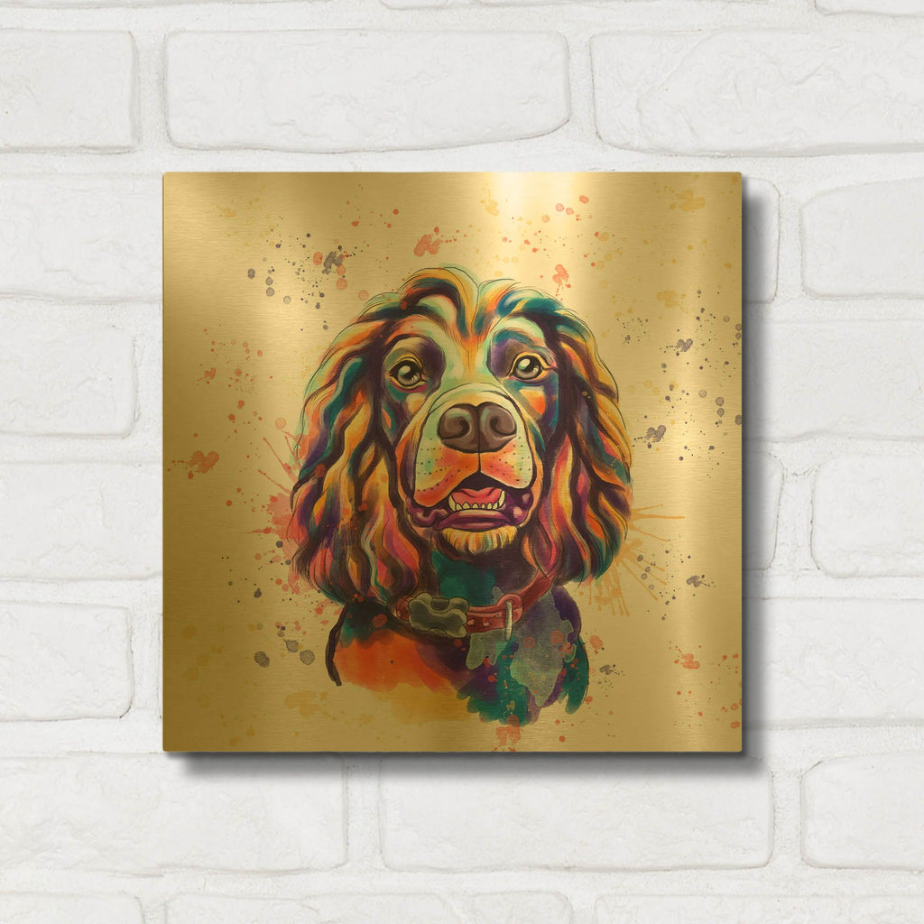 'Colorful Watercolor Cocker Spaniel 2' By Furbaby Affiliates Gold Metal Wall Art