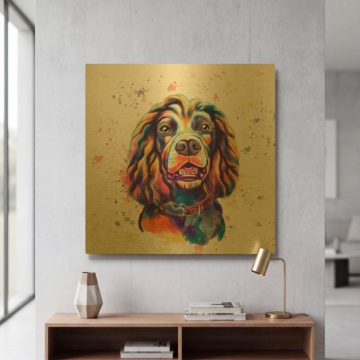 'Colorful Watercolor Cocker Spaniel 2' By Furbaby Affiliates Gold Metal Wall Art