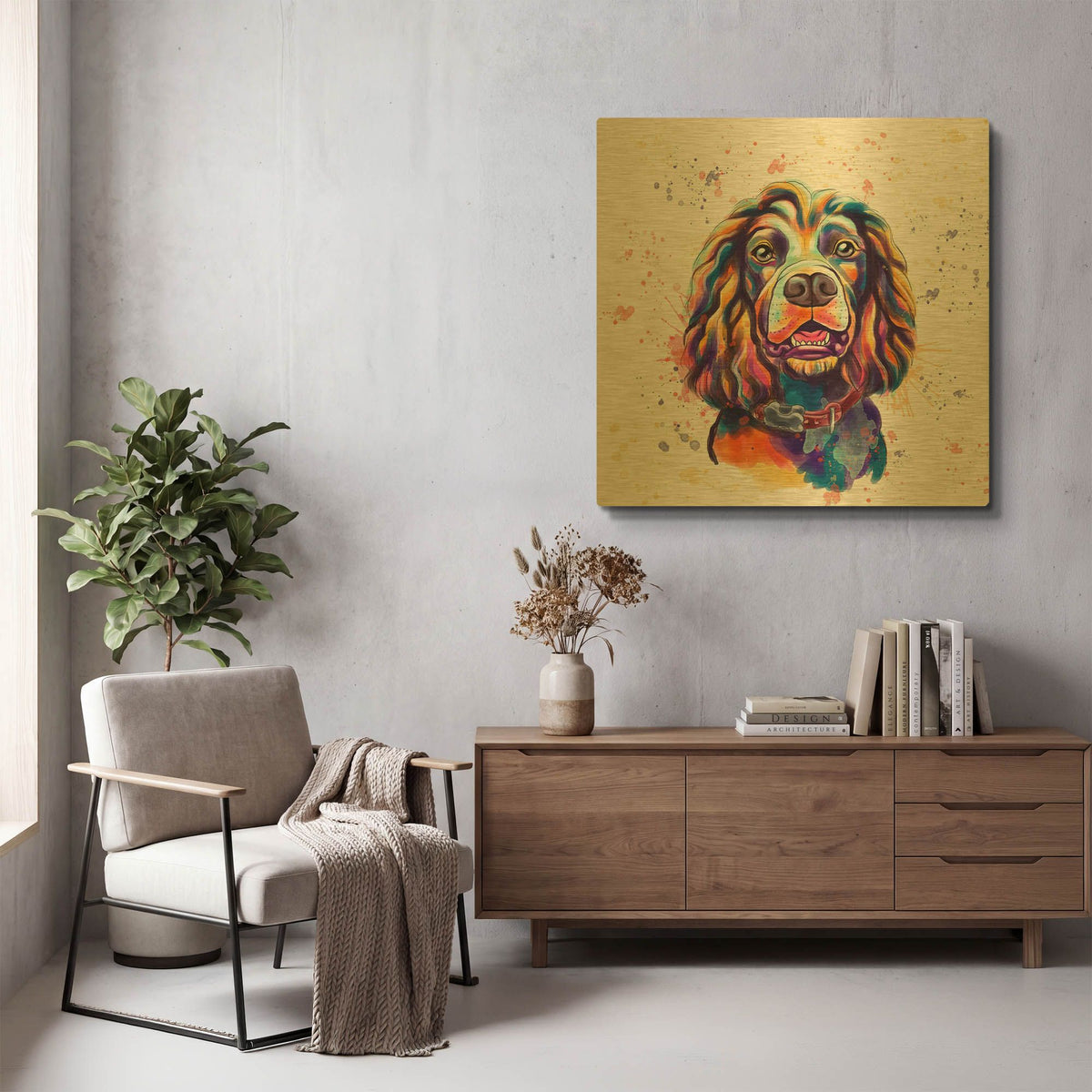 'Colorful Watercolor Cocker Spaniel 2' By Furbaby Affiliates Gold Metal Wall Art