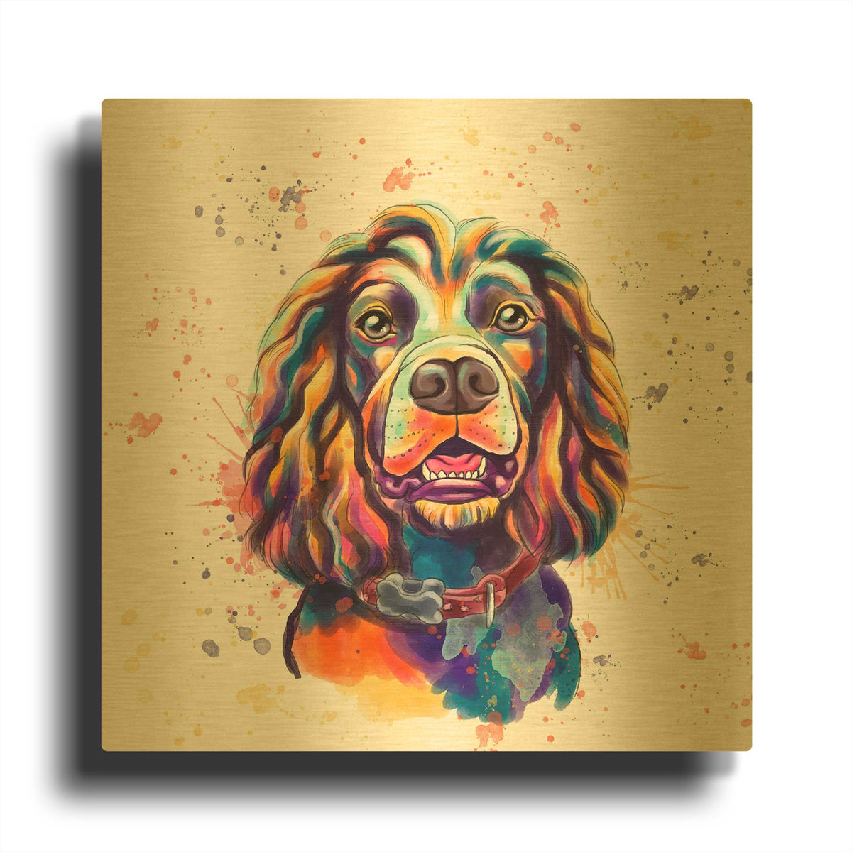 'Colorful Watercolor Cocker Spaniel 2' By Furbaby Affiliates Gold Metal Wall Art