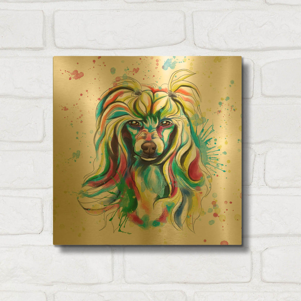 'Colorful Watercolor Chinese Crested' By Furbaby Affiliates Gold Metal Wall Art