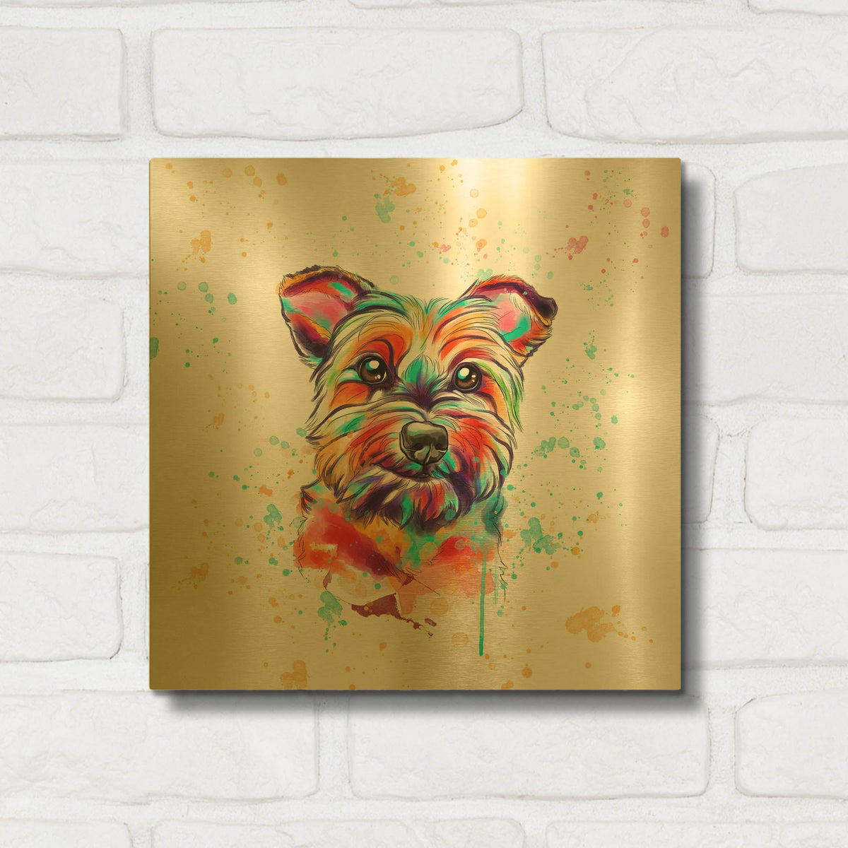 'Colorful Watercolor Cairn Terrier' By Furbaby Affiliates Gold Metal Wall Art