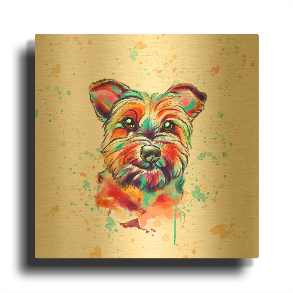 'Colorful Watercolor Cairn Terrier' By Furbaby Affiliates Gold Metal Wall Art