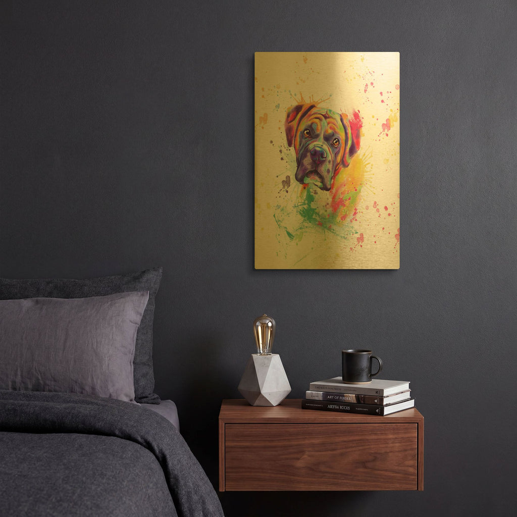 'Colorful Watercolor Boxer' By Furbaby Affiliates Gold Metal Wall Art