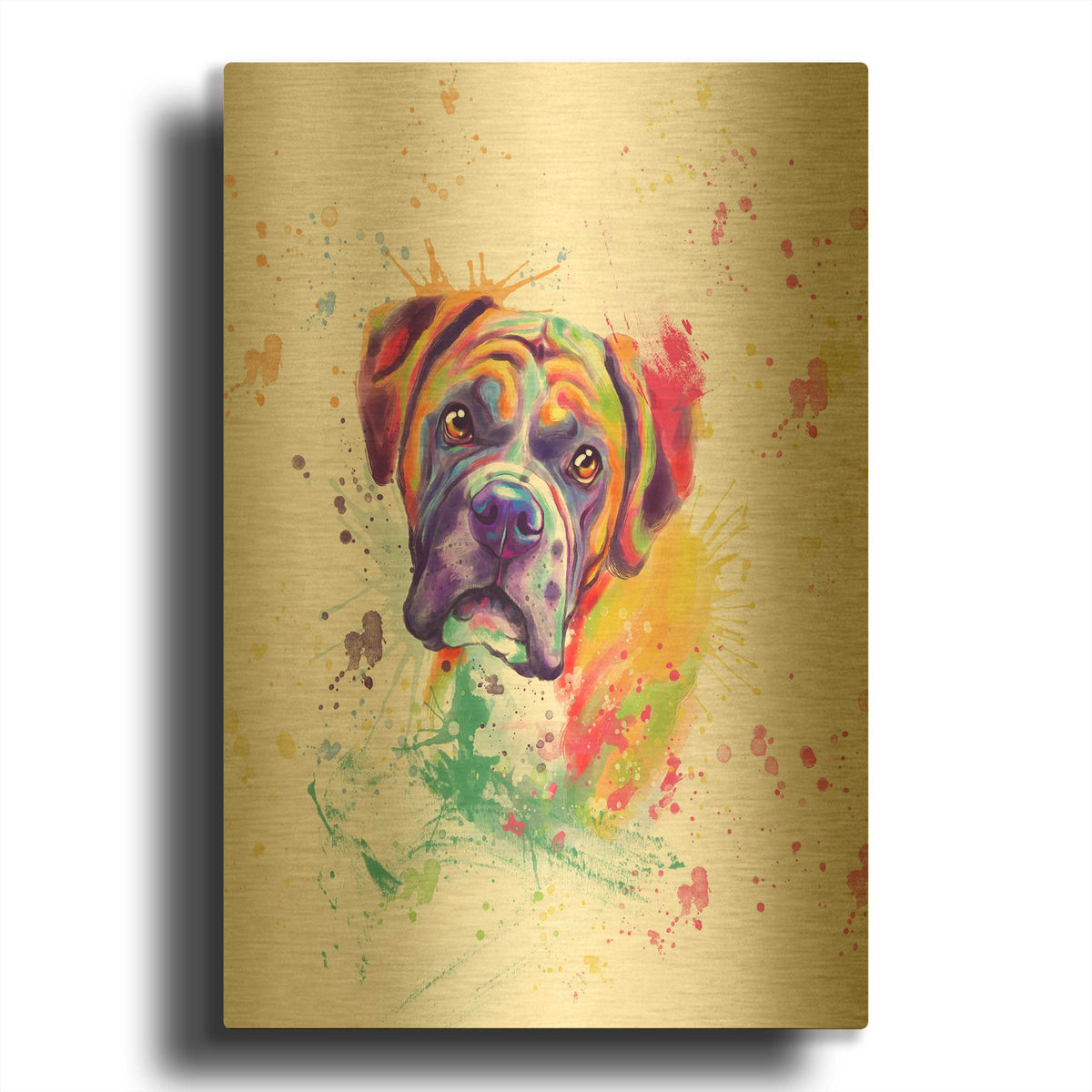 'Colorful Watercolor Boxer' By Furbaby Affiliates Gold Metal Wall Art