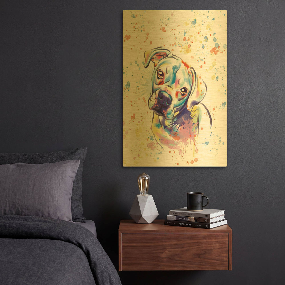 'Colorful Watercolor Boxer 3' By Furbaby Affiliates Gold Metal Wall Art