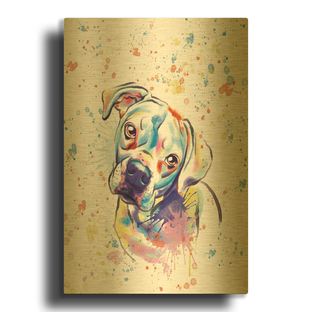 'Colorful Watercolor Boxer 3' By Furbaby Affiliates Gold Metal Wall Art