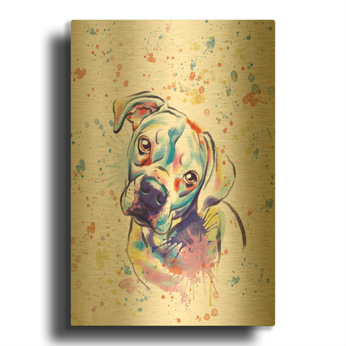 'Colorful Watercolor Boxer 3' By Furbaby Affiliates Gold Metal Wall Art