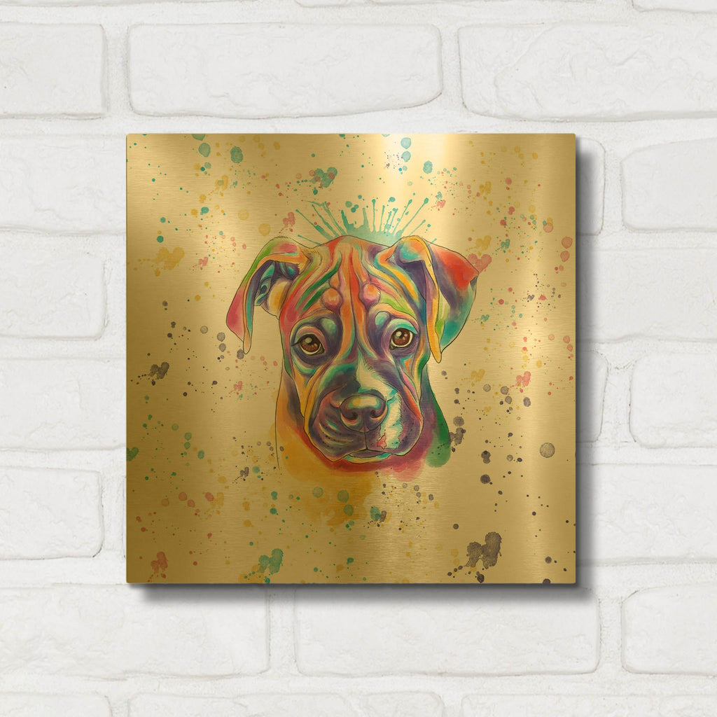 'Colorful Watercolor Boxer 2' By Furbaby Affiliates Gold Metal Wall Art