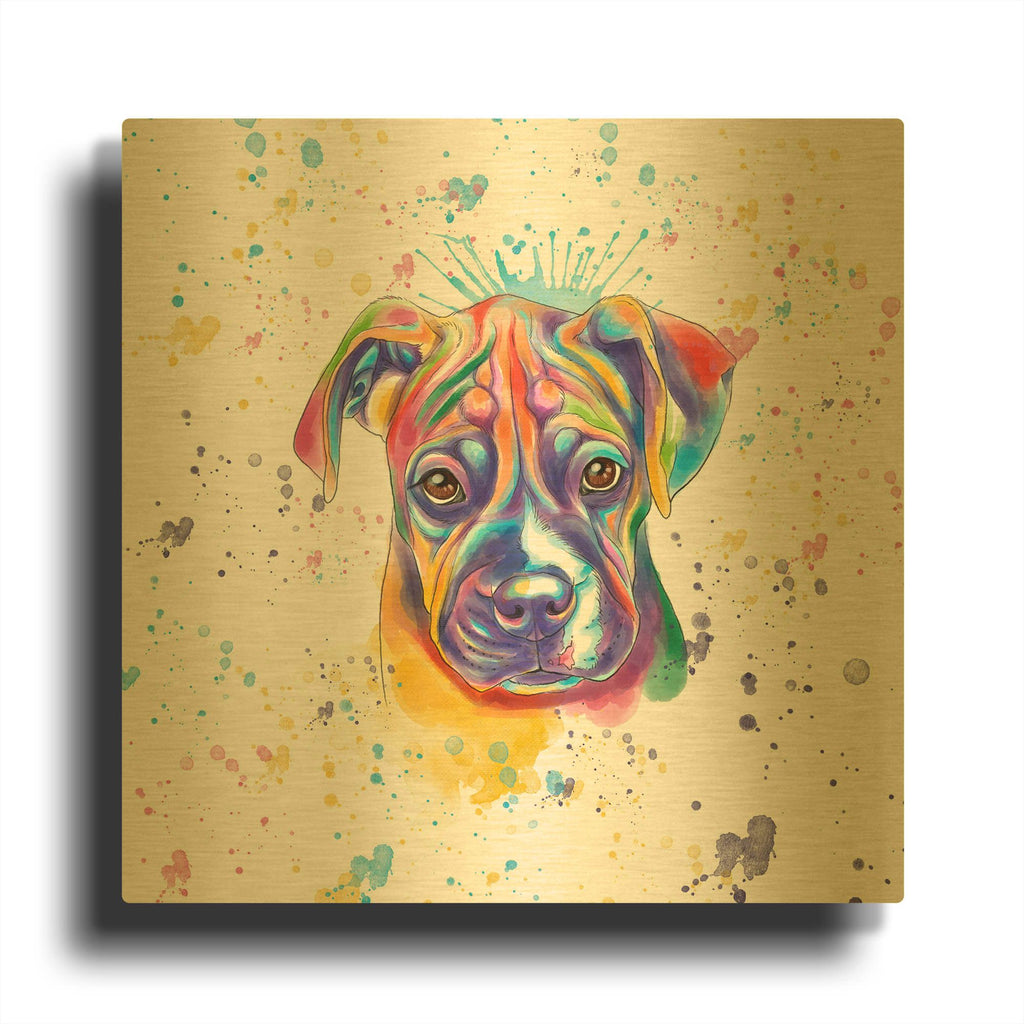 'Colorful Watercolor Boxer 2' By Furbaby Affiliates Gold Metal Wall Art