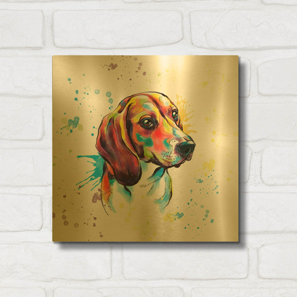 'Colorful Watercolor Beagle' By Furbaby Affiliates Gold Metal Wall Art